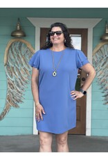 New Blue Flutter Sleeve Dress
