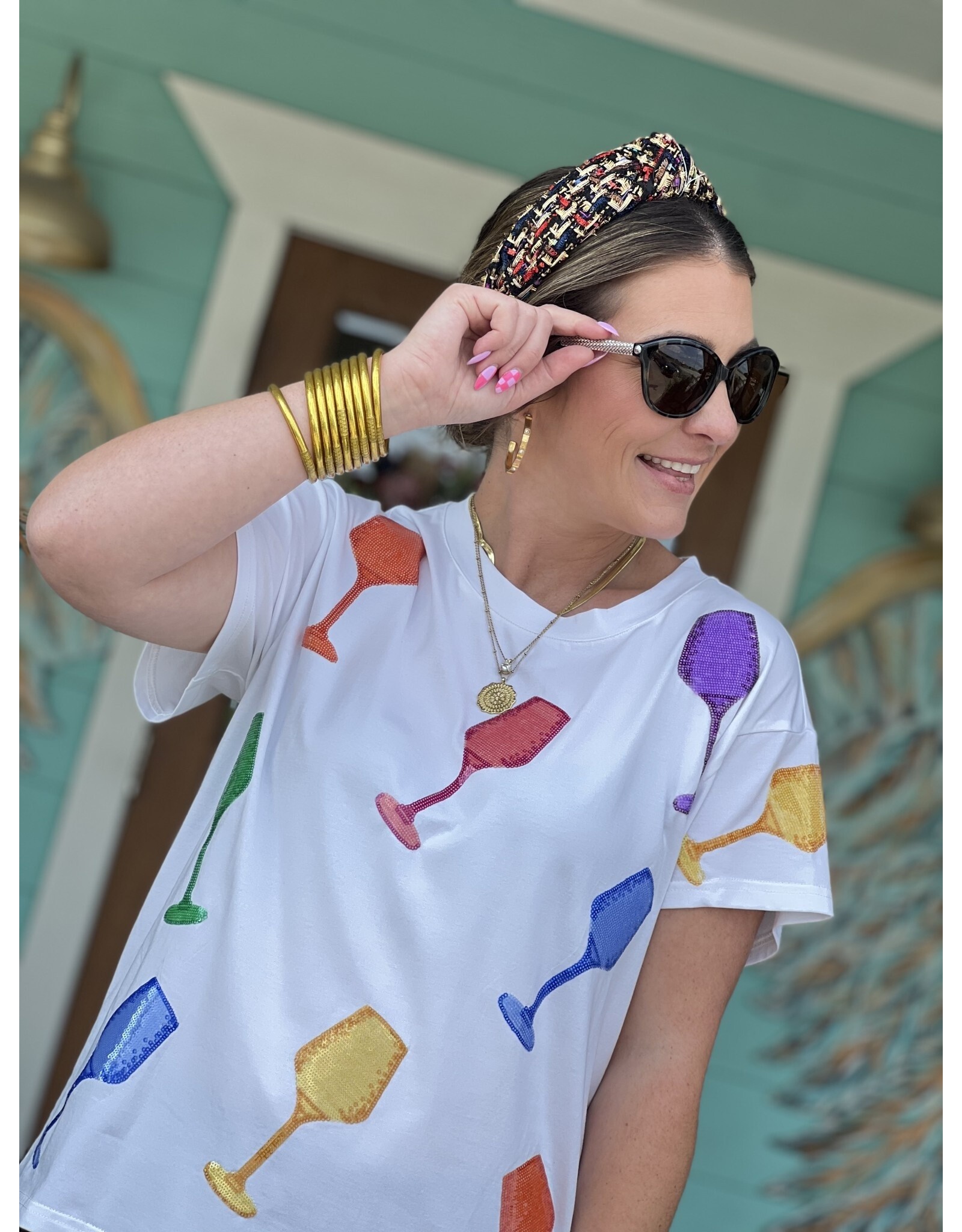 Queen of Sparkles White Multi Wine Glass Tee
