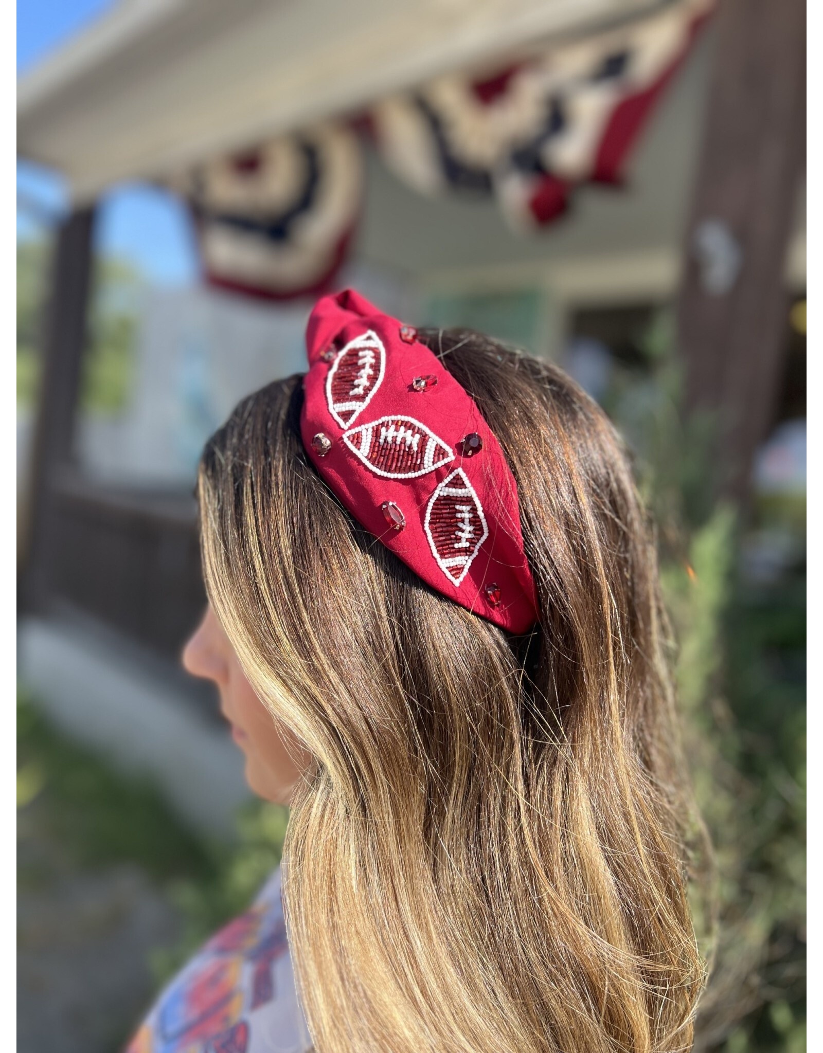 Treasure Jewels Football Maroon/White Headband