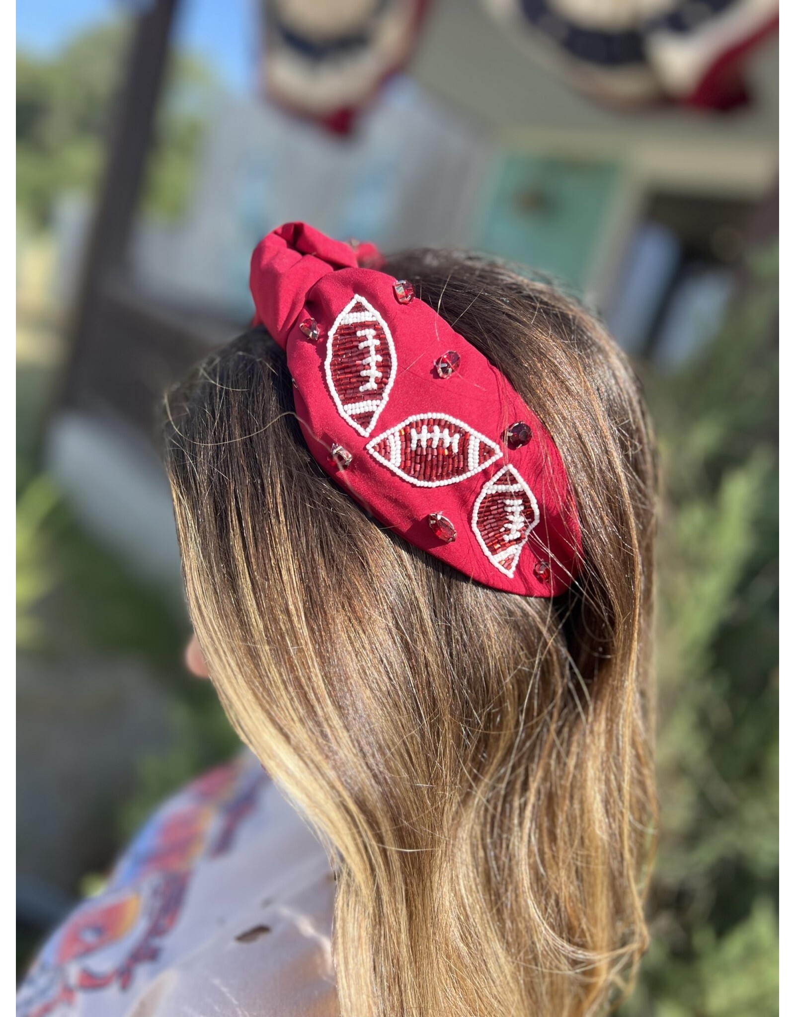 Treasure Jewels Football Maroon/White Headband