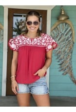 Red Matador Embroidered Top