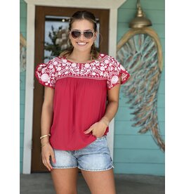 Red Matador Embroidered Top