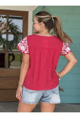 Red Matador Embroidered Top