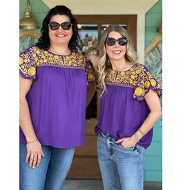 Purple Golden Girl Embroidered Top