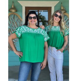 Green Brenham Embroidered Top