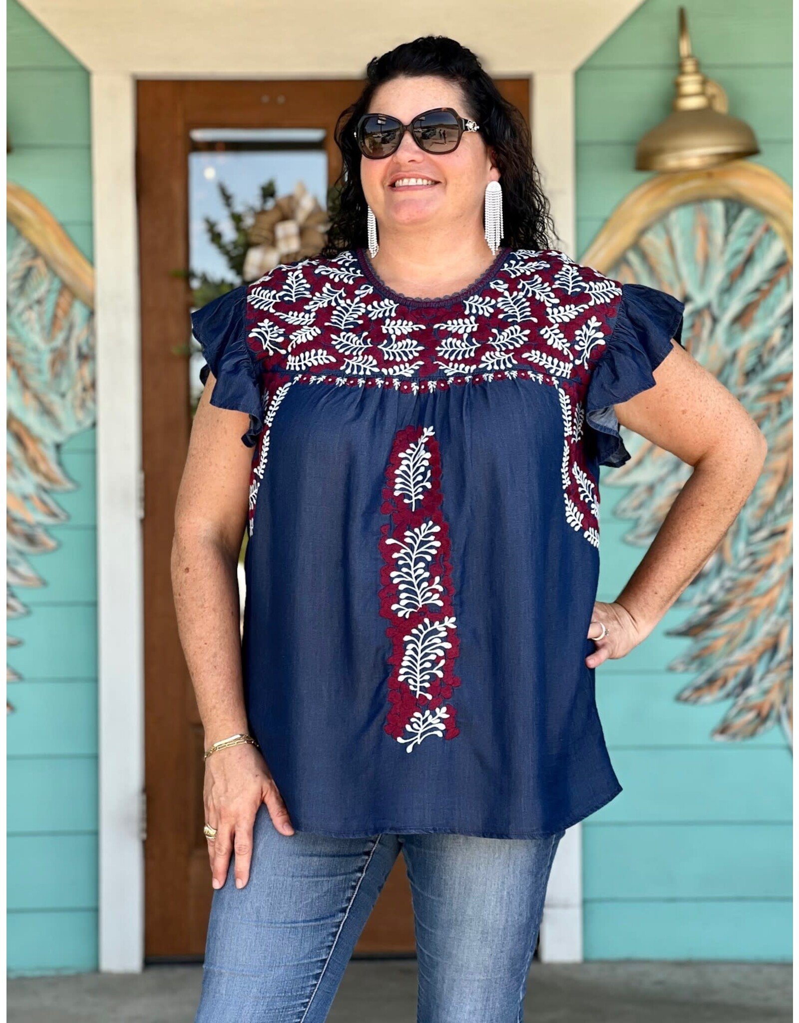 Athens Embroidered Denim Top