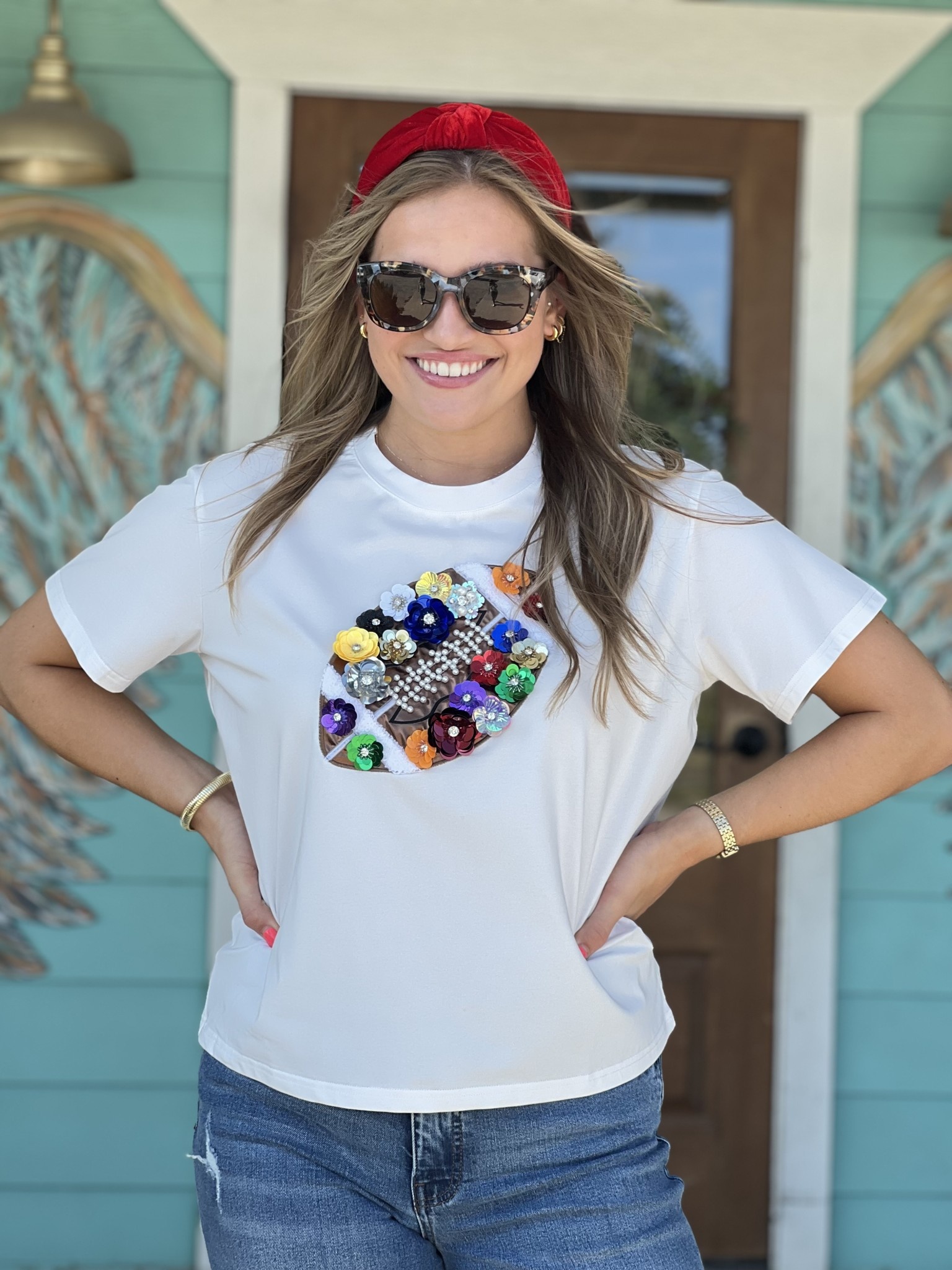 Queen Of Sparkles Polka Dot Top With Red Flowers in White