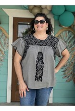 Black Gingham Sally Embroidered Top