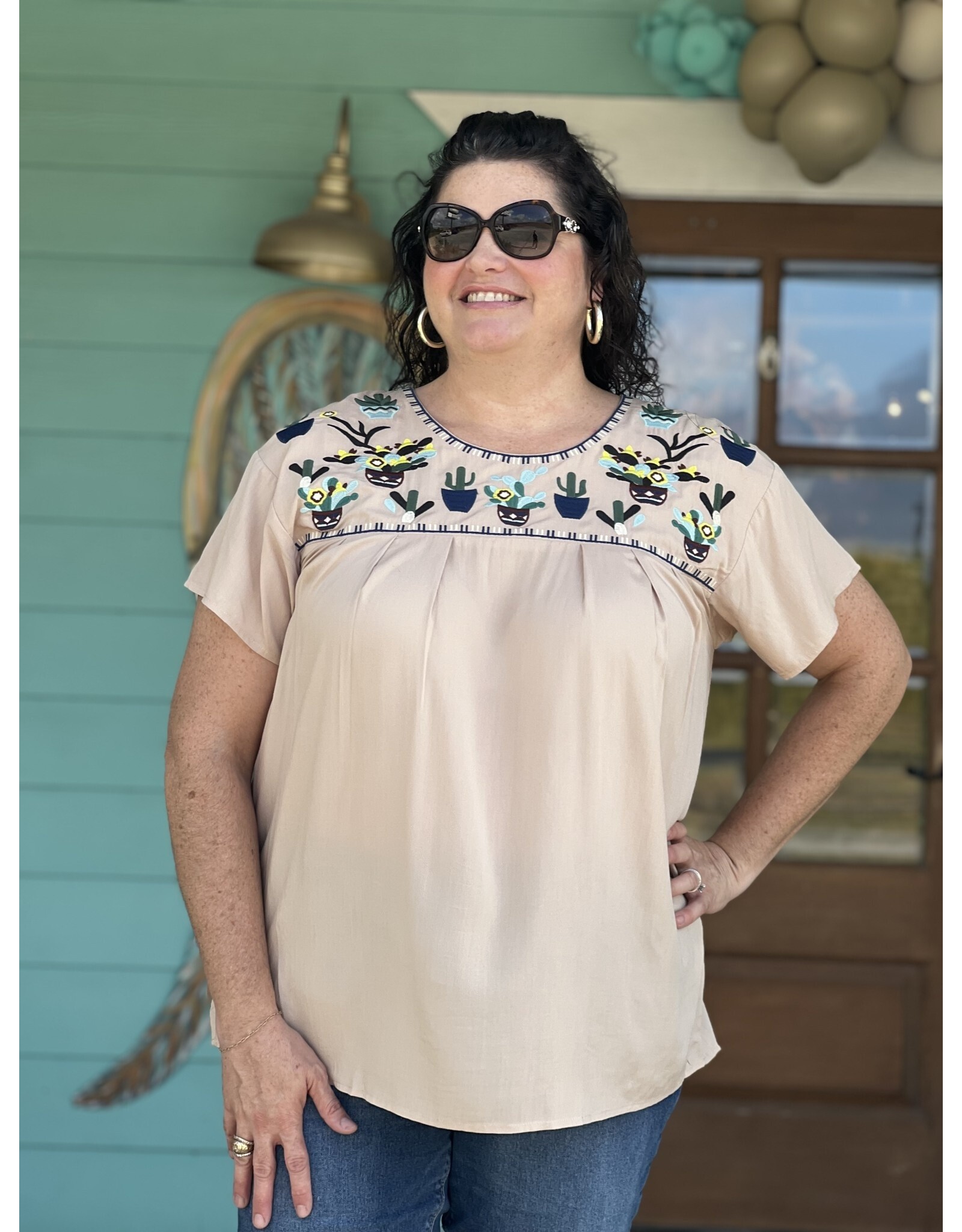 Cream Cactus Carly Embroidered Top