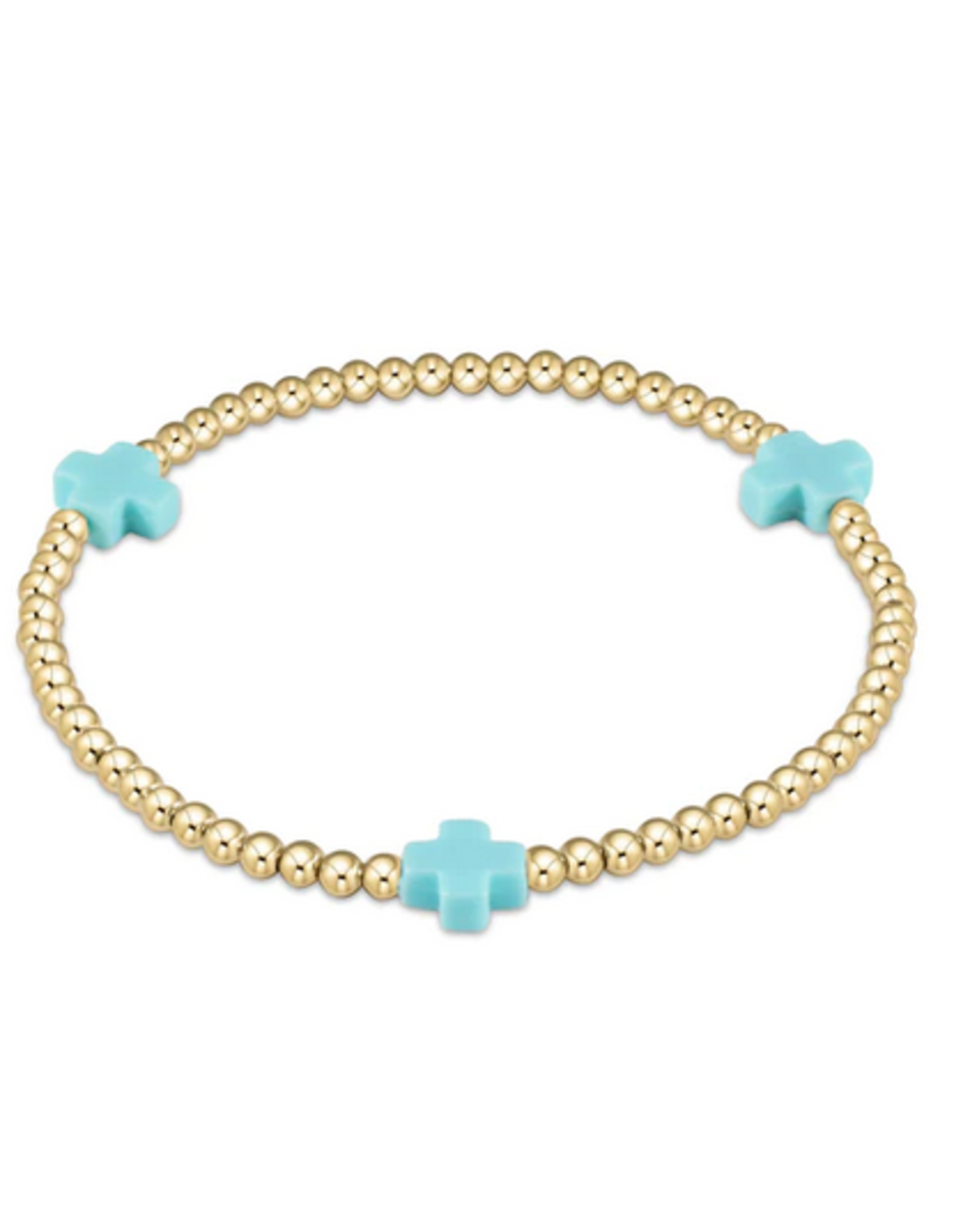enewton Signature Cross Gold Pattern 3mm Bead Bracelet - Turquoise