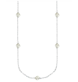 Natalie Wood Adorned Pearl Station Necklace Silver