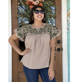 Nora Gingham Embroidered Top