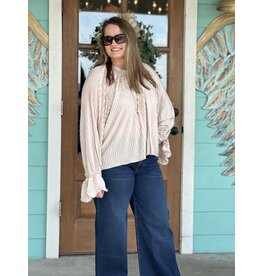 Champagne Pleated  Long Sleeve Top