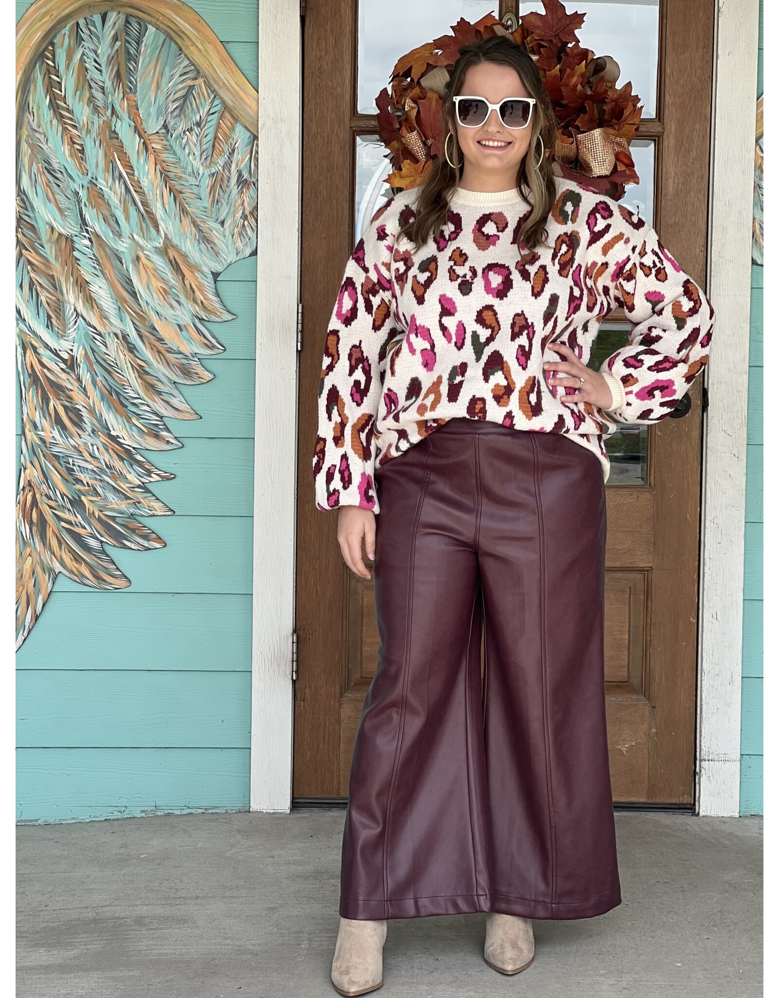 Dolce Cabo Wine Faux Leather Wide Leg Pants