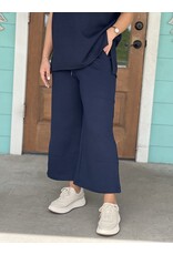 Navy Textured Cropped Wide Pant