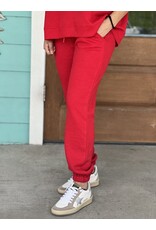 Red Textured Jogger Pants
