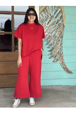 Red Textured Cropped Wide Pant