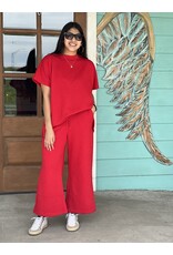 Red Textured Cropped Wide Pant