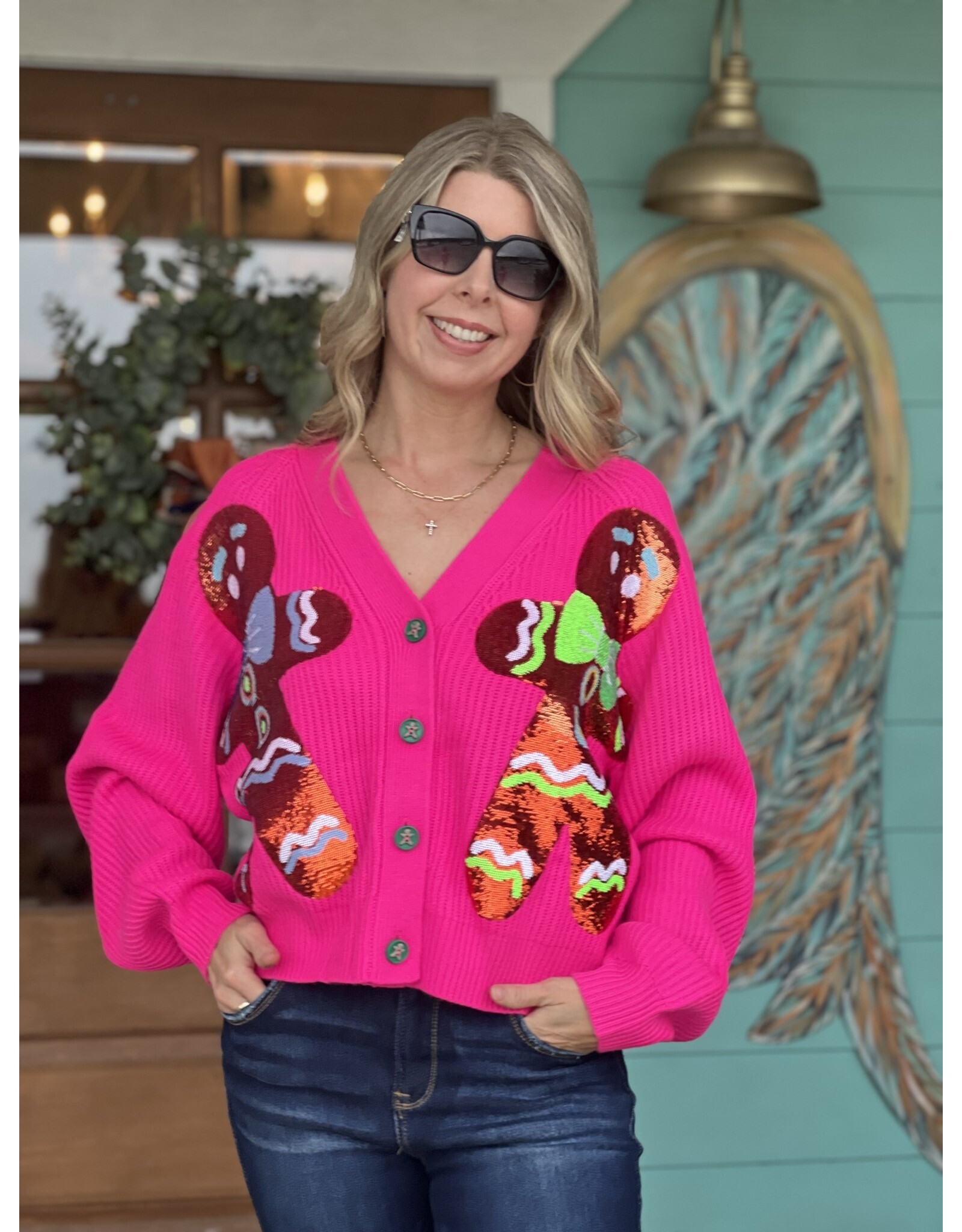 Queen of Sparkles Hot PInk Gingerbread Cardigan