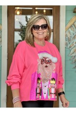 Queen of Sparkles Neon Pink Santa Sweatshirt w/Nutcrackers