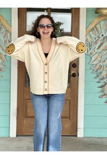 By Together Cream Cardigan w/Smile Face Elbow Detail