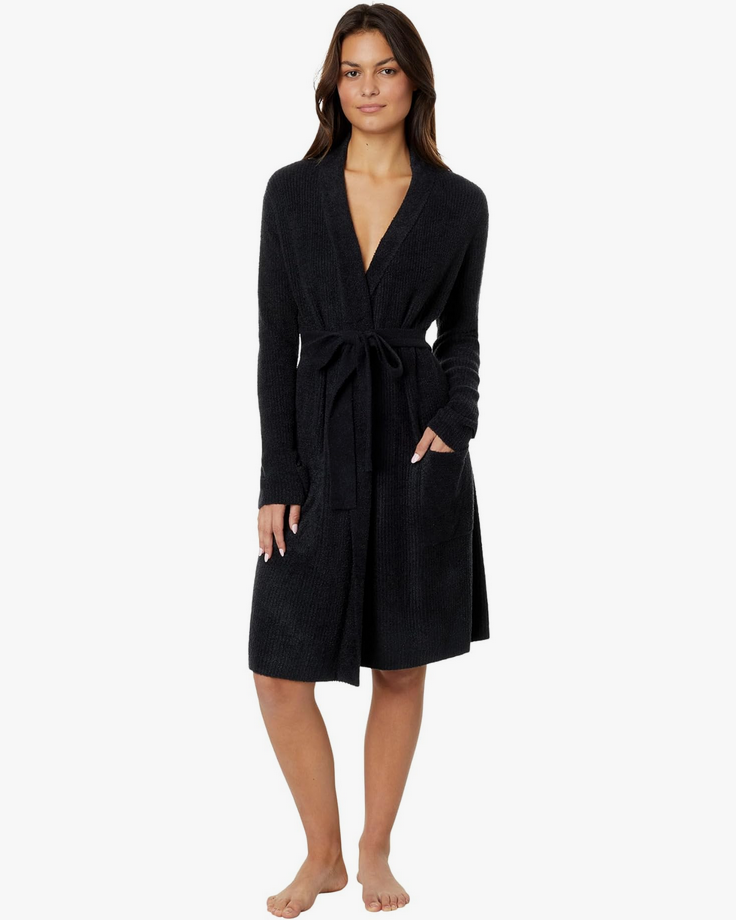 Barefoot Dreams CCL Ribbed Robe Black Rhinestone Angel