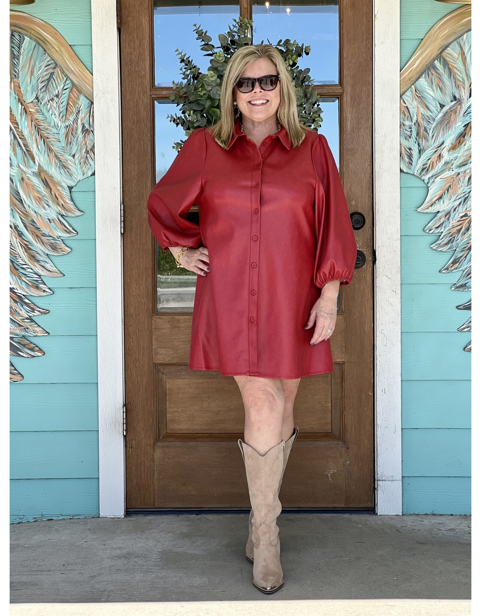 Dolce Cabo Red Faux Leather Tunic Dress