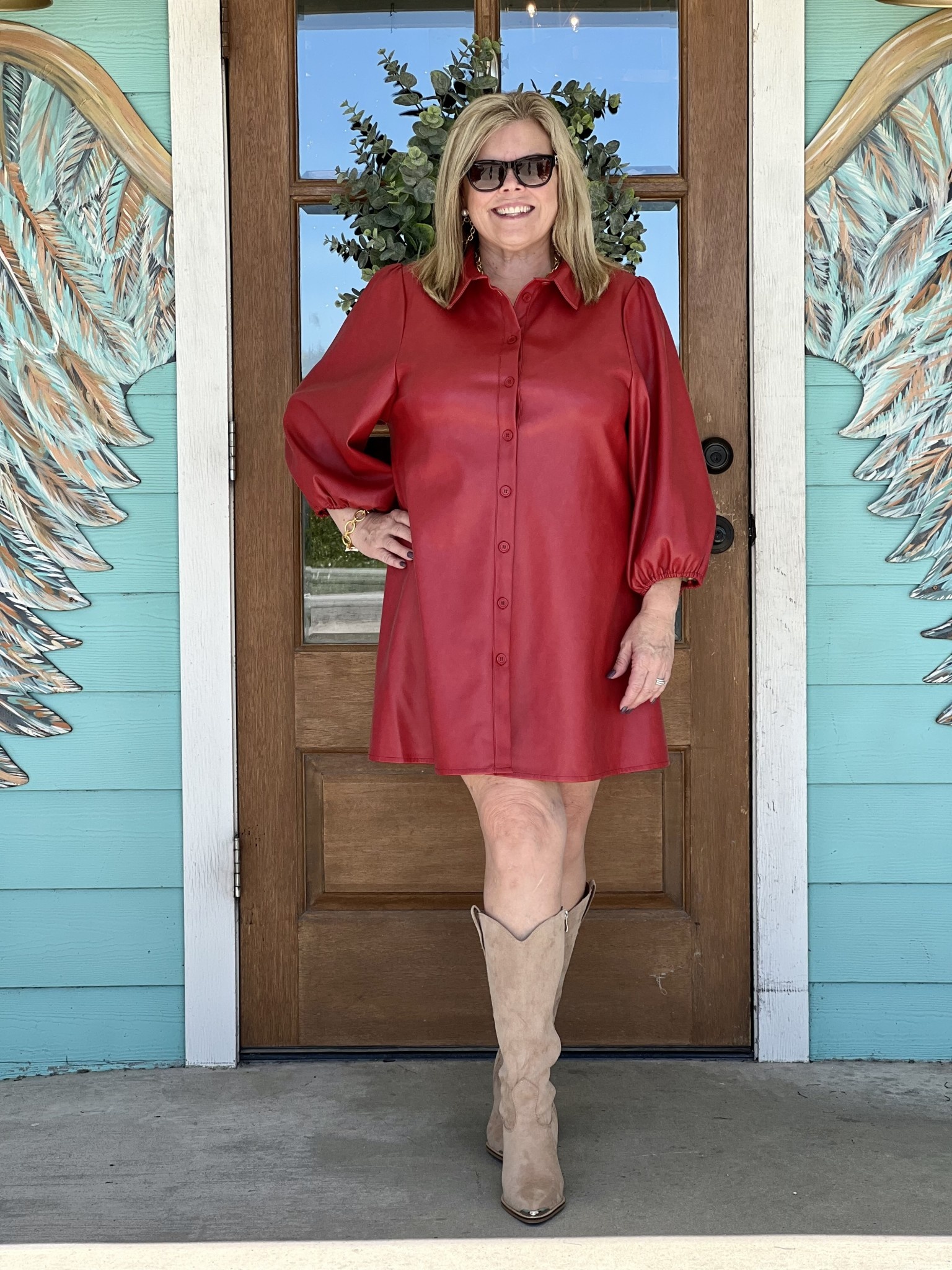 Red Faux Leather Tunic Dress - Rhinestone Angel