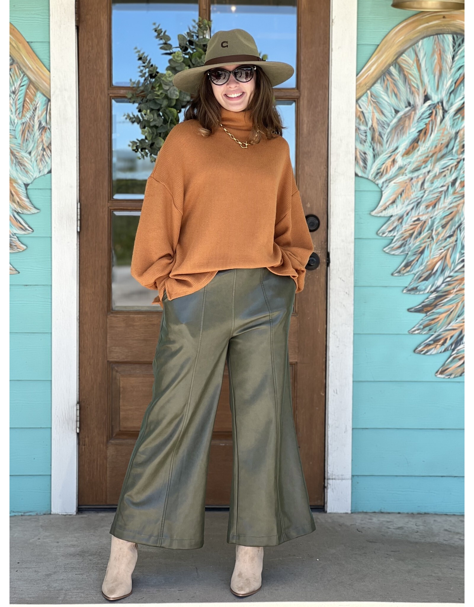 Dolce Cabo Olive Faux Leather Wide Leg Pants