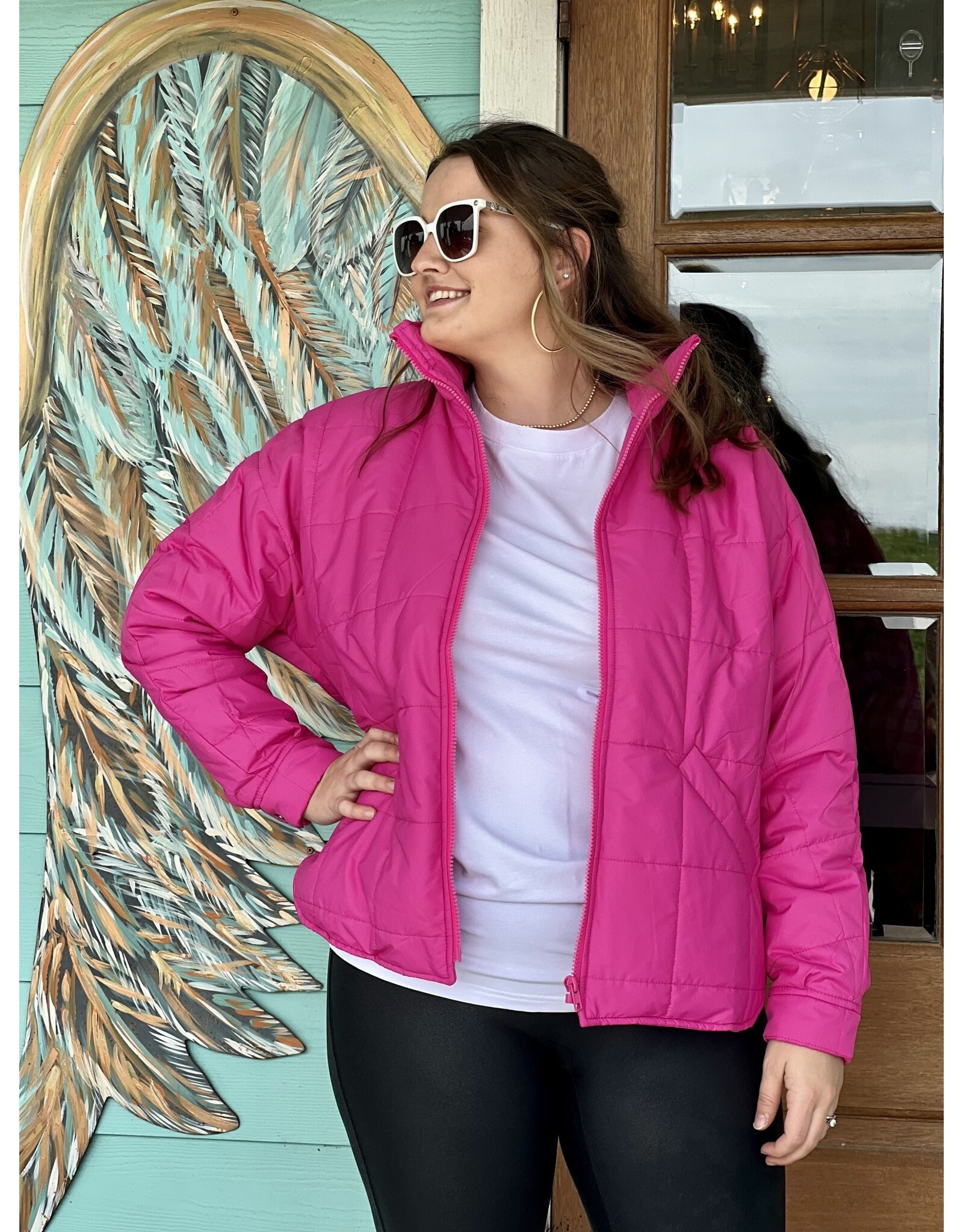 Hot Pink Puffer Jacket - Rhinestone Angel