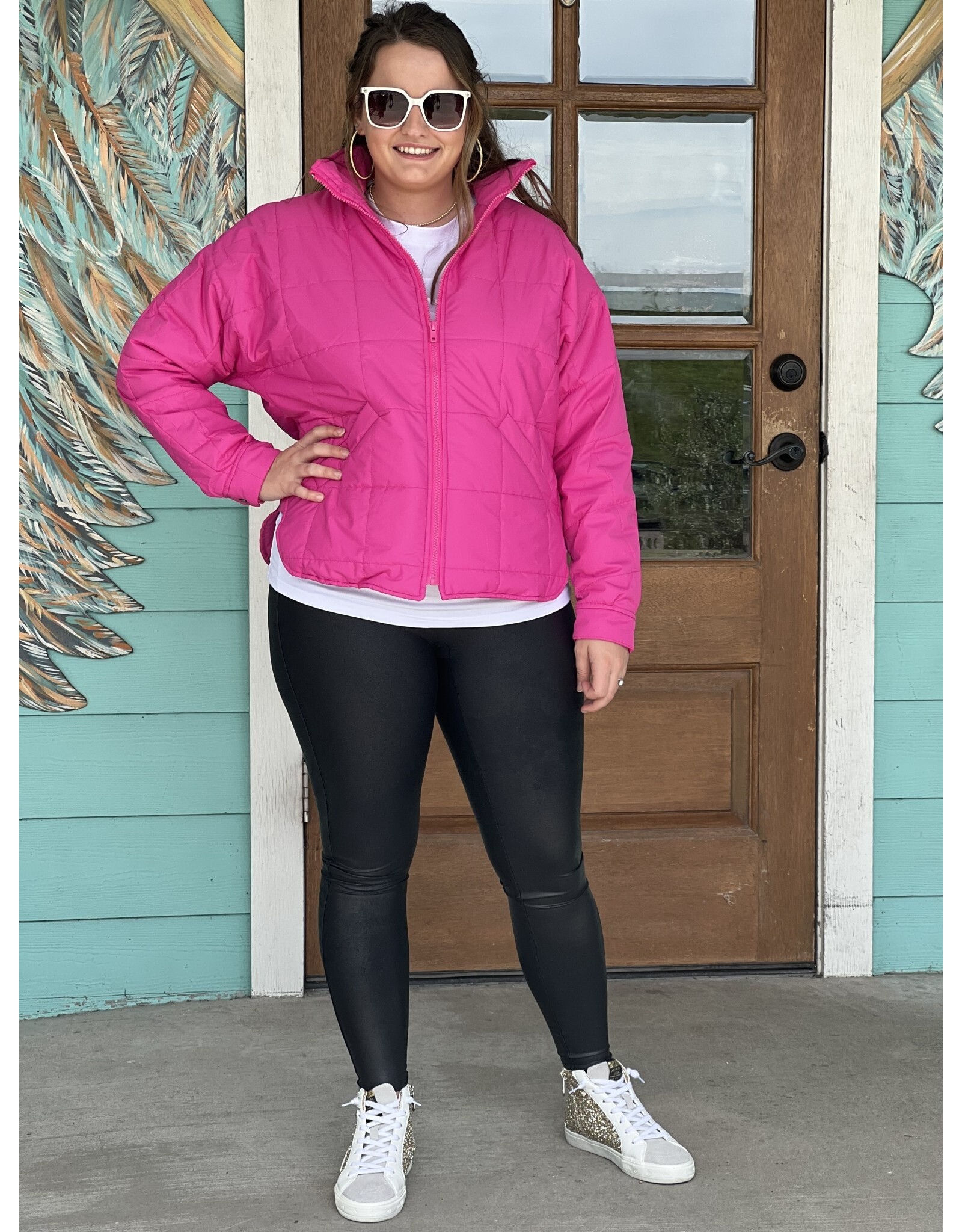 Hot Pink Puffer Jacket Rhinestone Angel