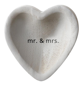 creative brands Paulownia Heart Tray- Mr & Mrs Grey