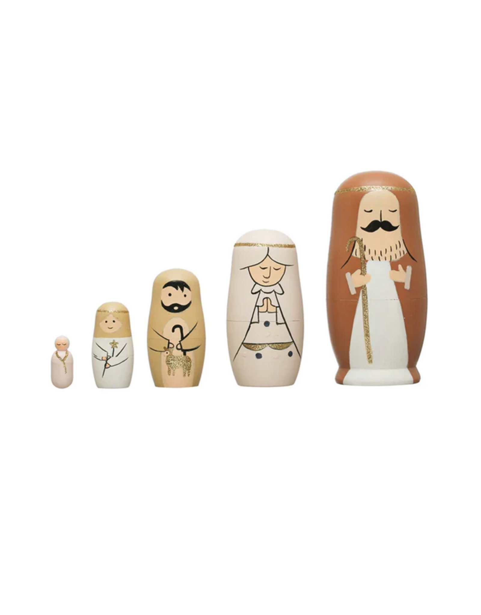 Wood Nativity Nesting Doll Set Rhinestone Angel