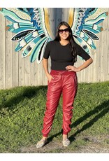 Suzy D Deep Red Faux Leather Joggers