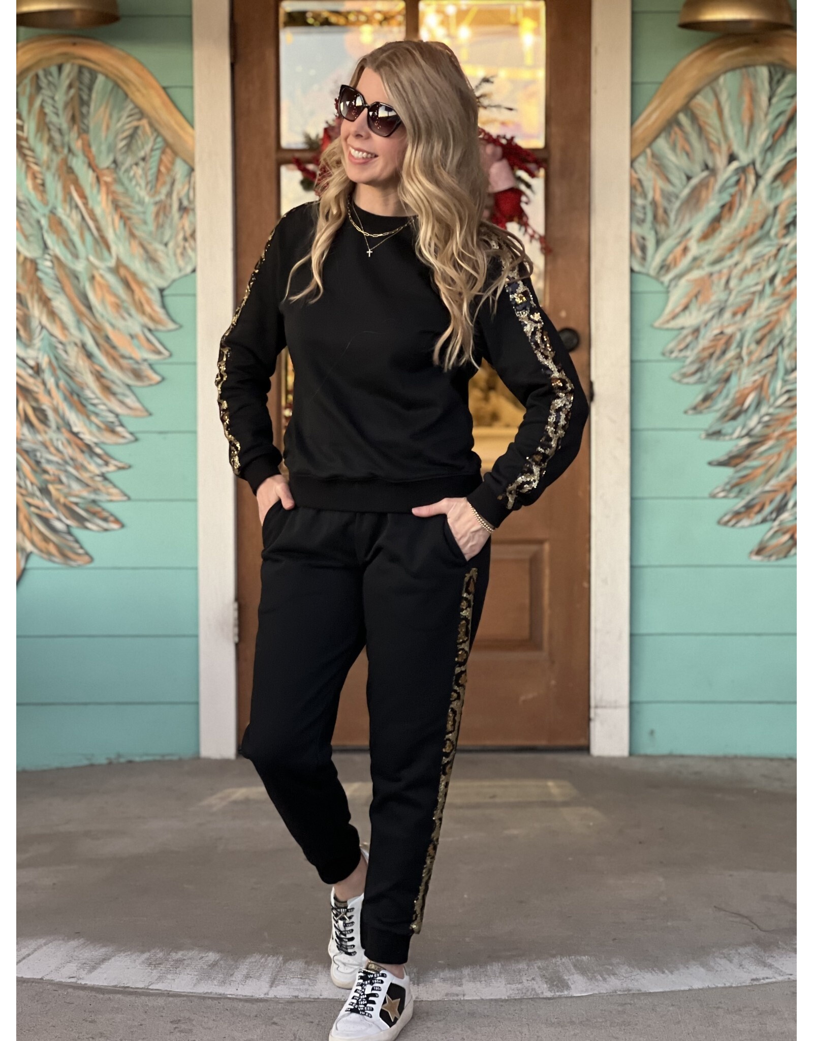 Dazzle Black Sequin Sweatpants - Rhinestone Angel