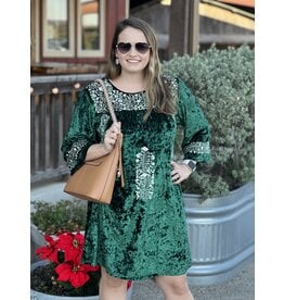 Emerald Velvet Embroidered Joy Dress