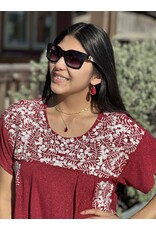 Red Metallic Embroidered Tally  Top