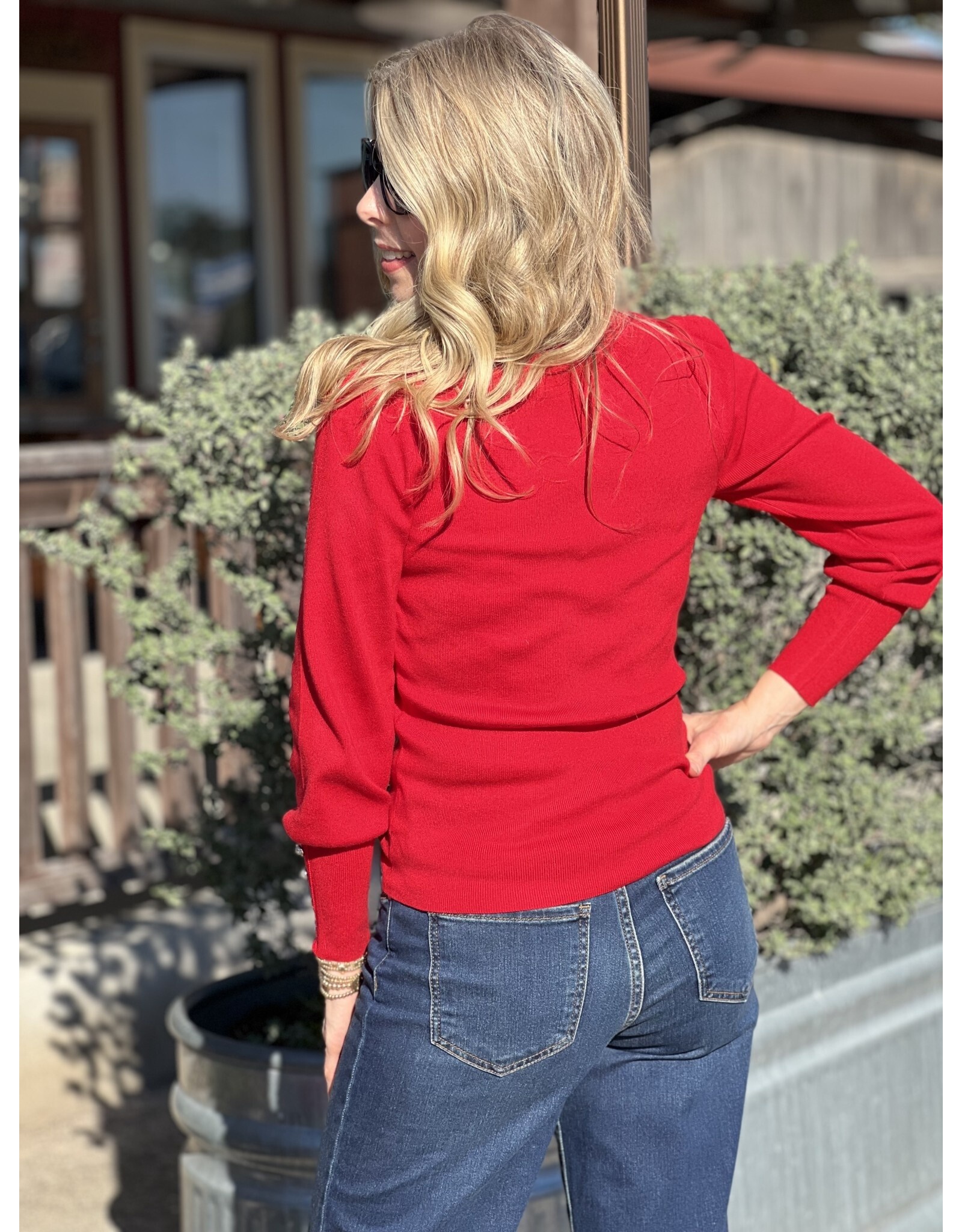 Red Sweater w/Pearl Detail