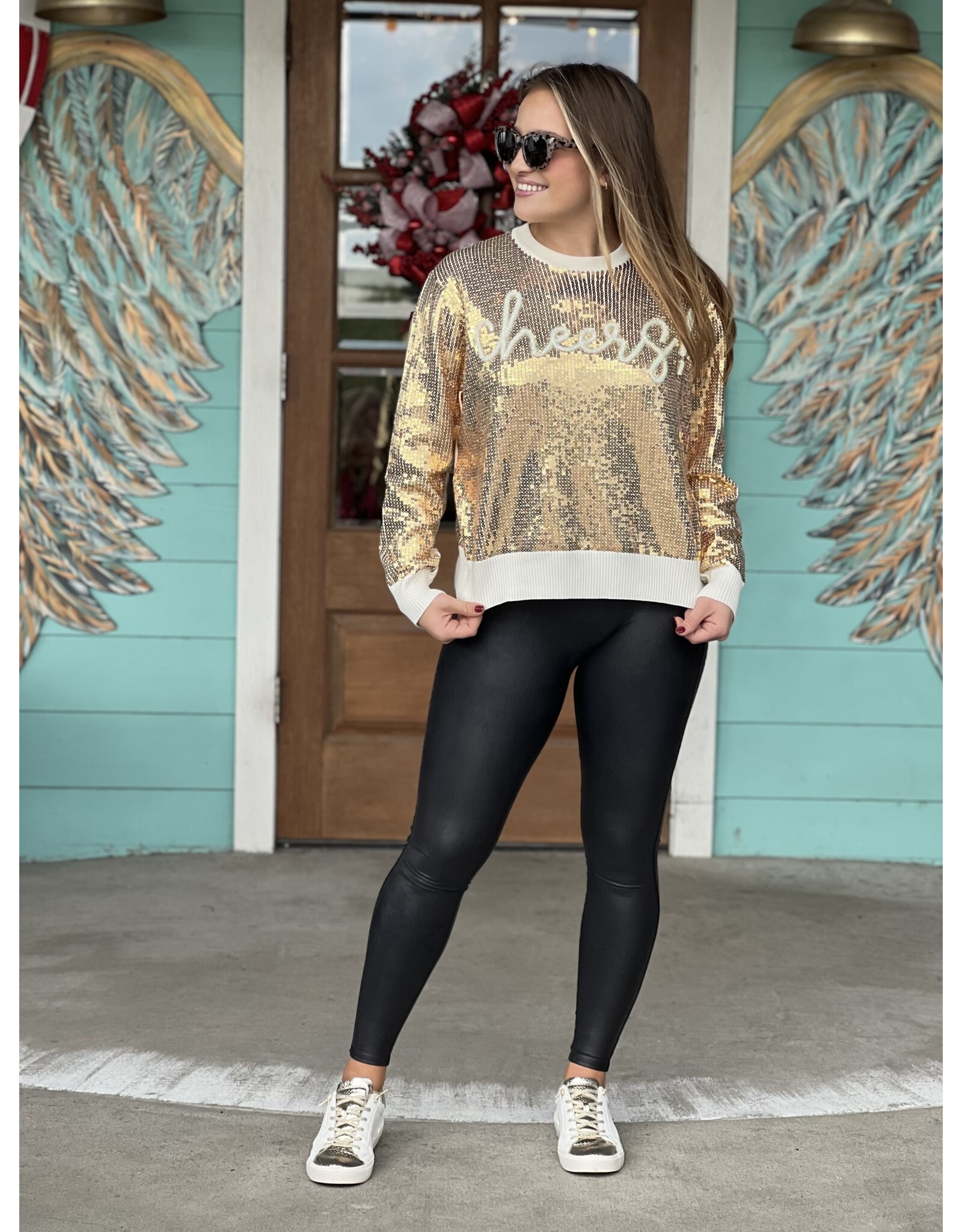 Queen of Sparkles Gold Full Sequin Cheers Sweater