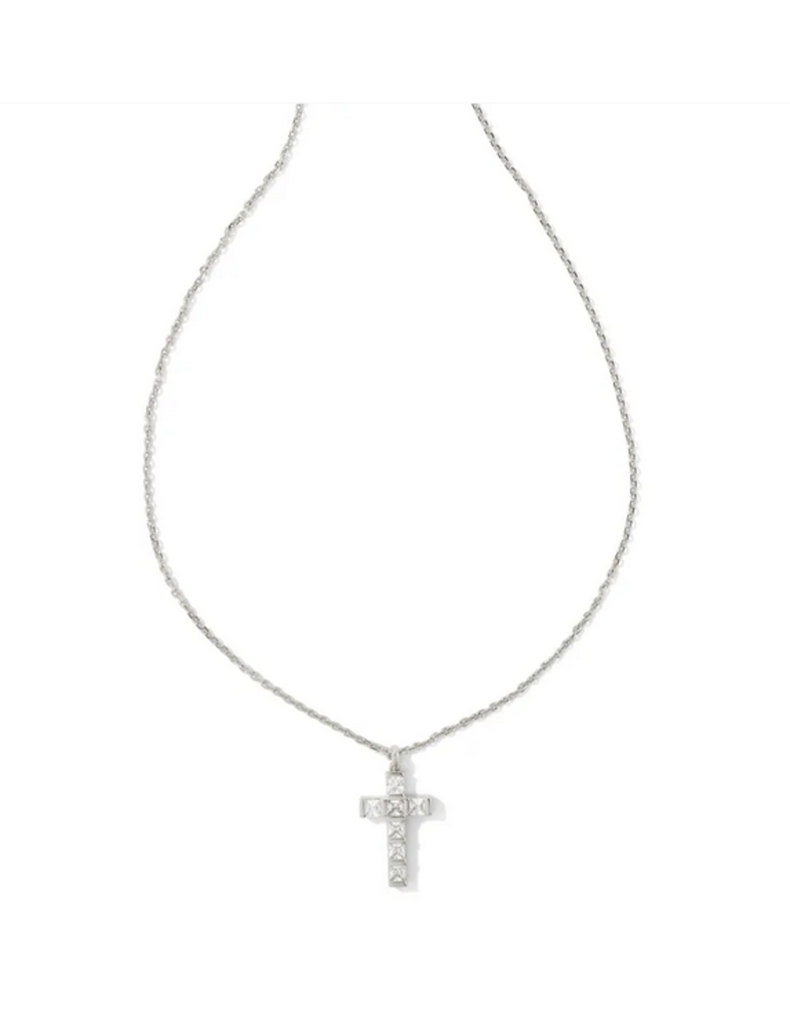 Kendra Scott Gracie Cross Pendant Necklace Rhod White Crystal