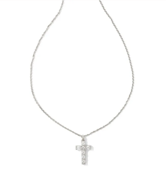 Kendra Scott Gracie Cross Pendant Necklace Rhod White Crystal ...