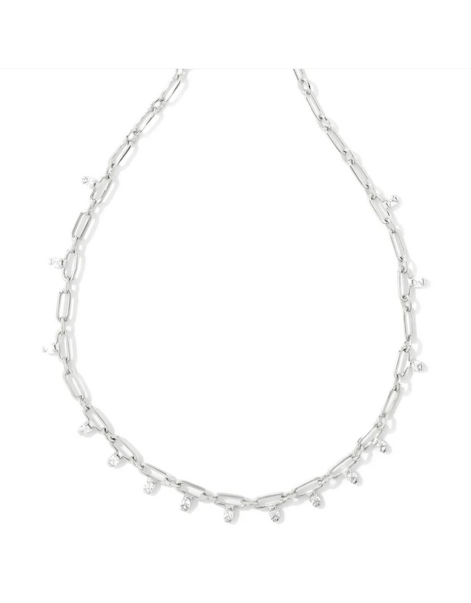 Kendra Scott Lindy Crystal Chain Necklace Rhod White Crystal