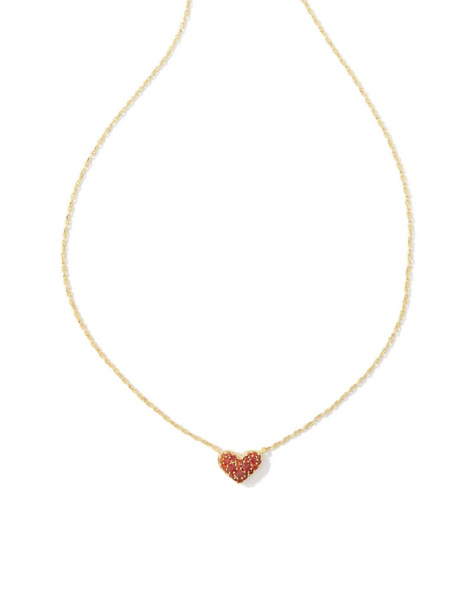 Kendra Scott Ari Pave Crystal Heart Necklace Gold Red Crystal