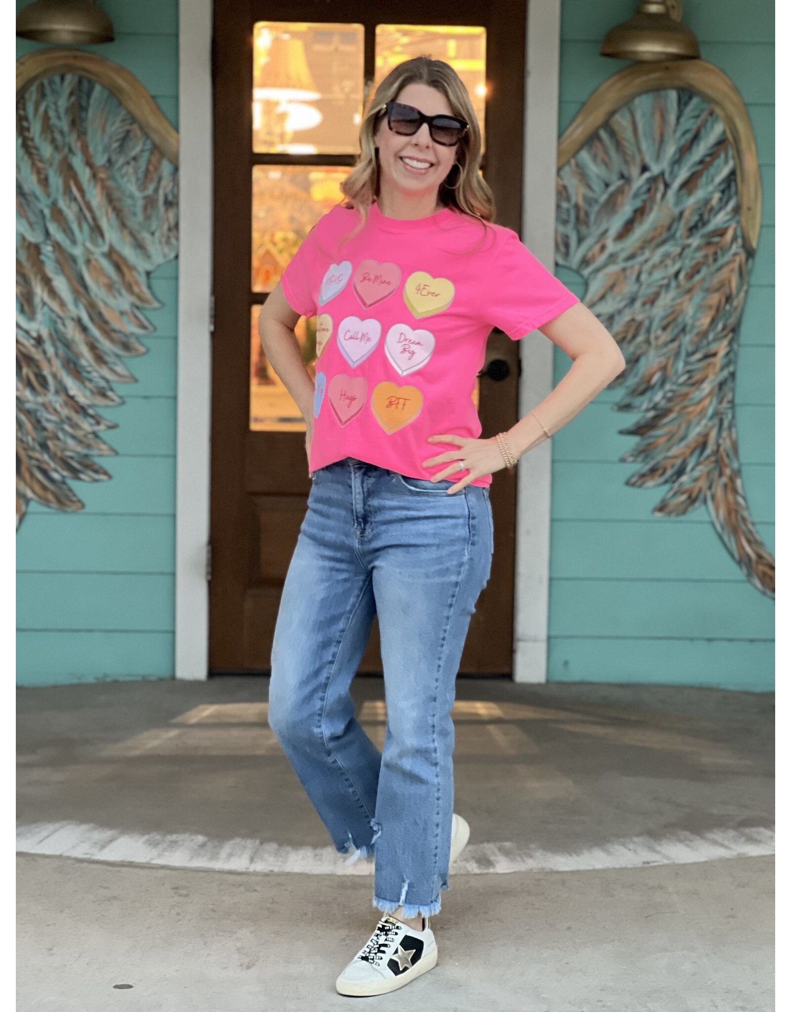 Neon Pink Candy Heart Tee