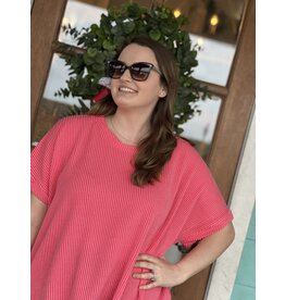 Coral TEXTURED SHORT TWISTED SLEEVE TOP