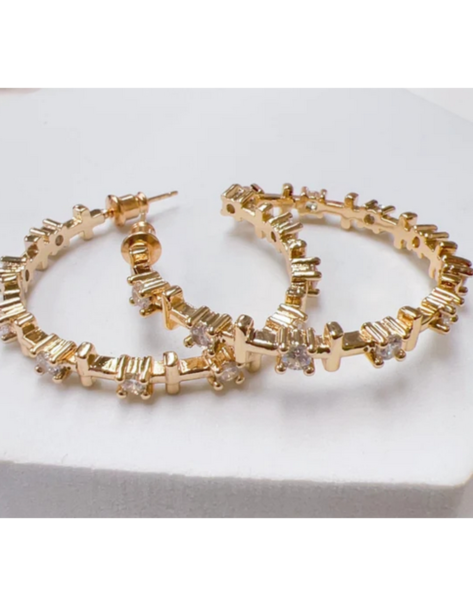 Treasure Jewels Cross Crystal Gold Hoop