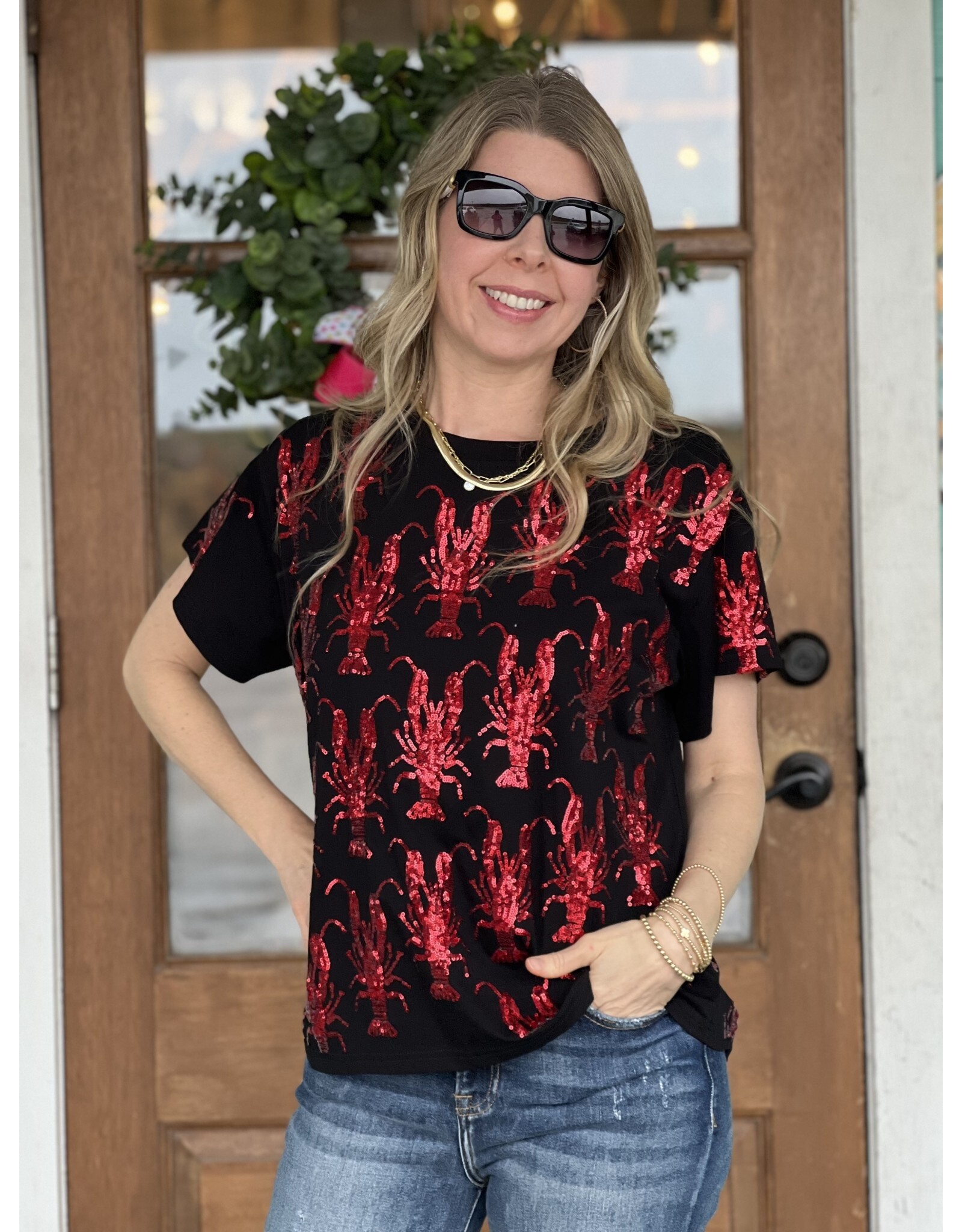 Queen of Sparkles Black & Red Crawfish Tee