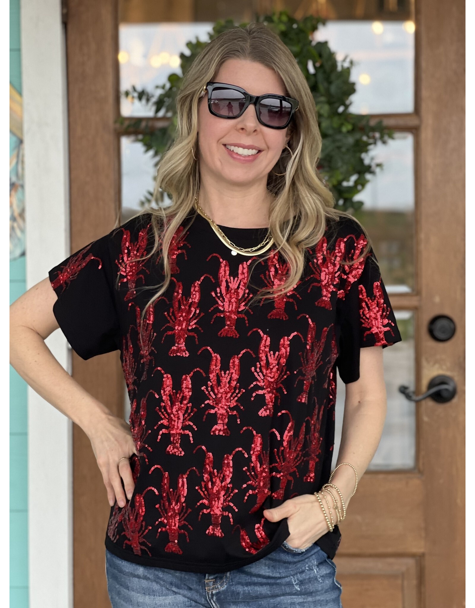 Queen of Sparkles Black & Red Crawfish Tee