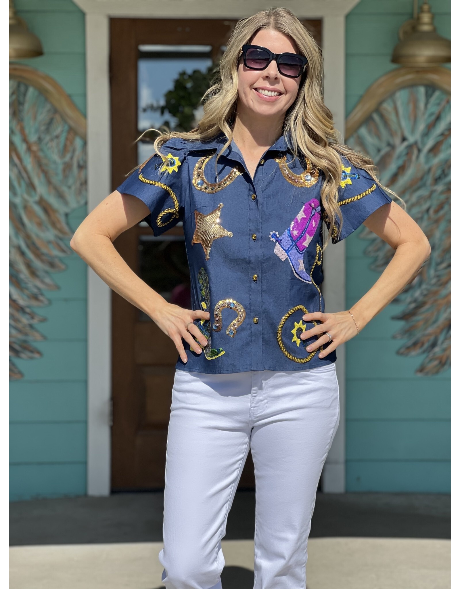 Queen of Sparkles Denim Cowgirl Icon Top
