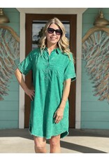 Kelly Green Washed Linen Button Down Dress